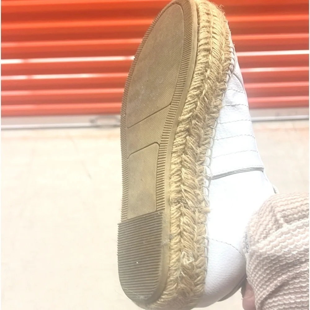 Steve Madden, PACE sneaker w/ espadrille platform, White leather w/Rose Gold